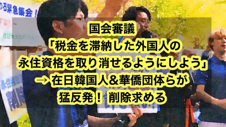 国会審議「税金を滞納した外国人の永住資格を取り消せるようにしよう」→ 在日韓国人&華僑団体らが猛反発！ 削除求める