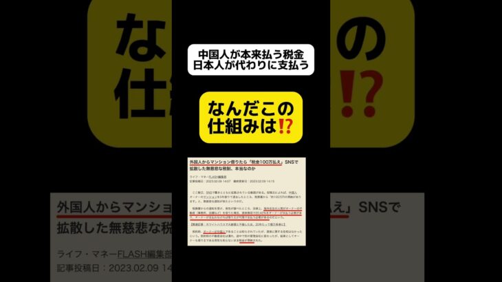 中国人が本来払う税金を日本人が代わりに支払う