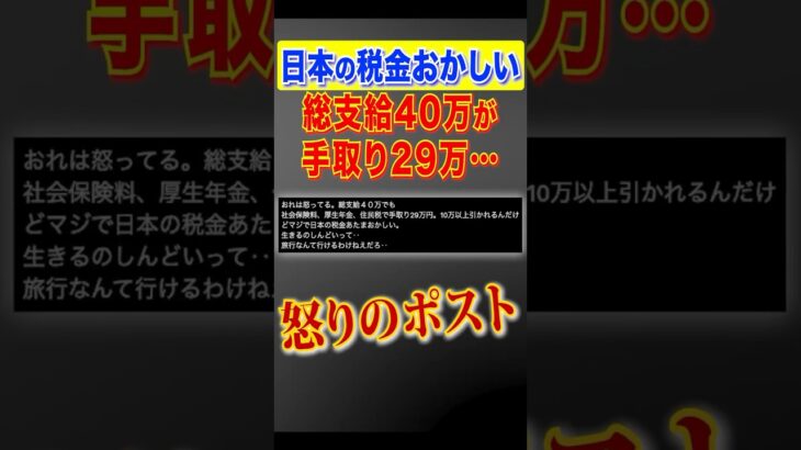 【激怒】日本の税金おかしい。給料総支給40万でも手取りはたったの29万。自民党の政治が作り出した現実 #税金 #自民党 #給料