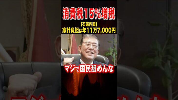 【消費税15％増税】家計負担は年11万7千円に #消費税 #消費税廃止 #石破茂