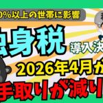 【2026.4月開始】独身税が導入決定！ほぼすべての世帯で手取りが減ります【税金ではなく社保】