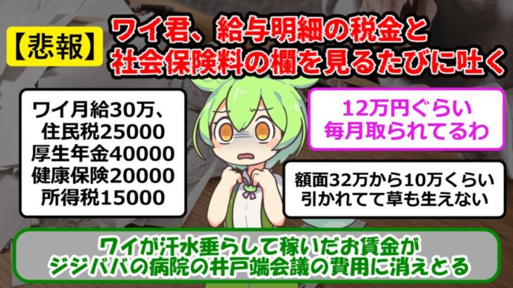 【2ch悲報】ワイ君、給与明細の税金と社会保険料の欄を見るたびに吐く