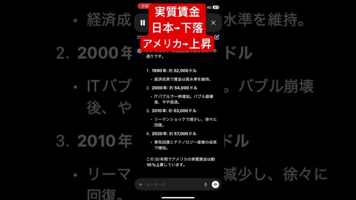 【経済】 アメリカの実質賃金の推移 #税金 #不景気 #好景気 #消費税 #インフレ #日本 #アメリカ #chatgpt