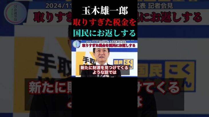 【玉木雄一郎】取りすぎた税金を国民にお返しする【国民民主党】【103万円の壁】#shorts #国会 #国会中継