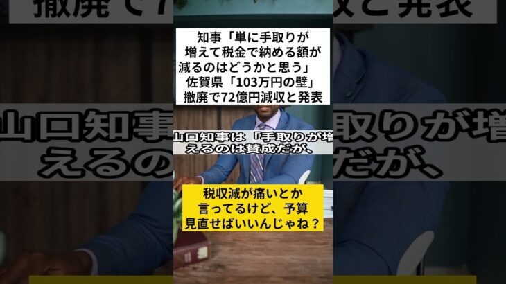 知事「単に手取りが増えて税金で納める額が減るのはどうかと思う」　佐賀県「103万円の　#shorts #VOICEVOX:ずんだもん 使用楽曲: 散歩 for chill アーティスト: kakkun