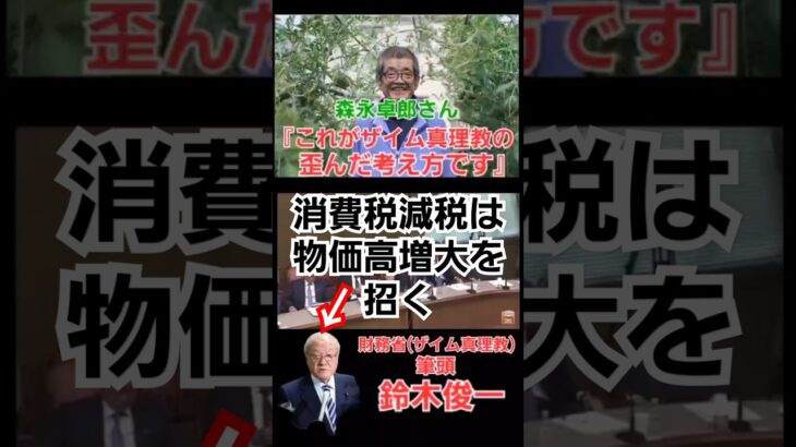 ザイム真理教(財務省)鈴木俊一元財務大臣『消費税減税は物価高が増す危険がある』なら増税か？税金について森永卓郎さんの話す天下り狙いの人が考える歪んだ考え方ではないか？ #財務省 #ザイム真理教 #増税