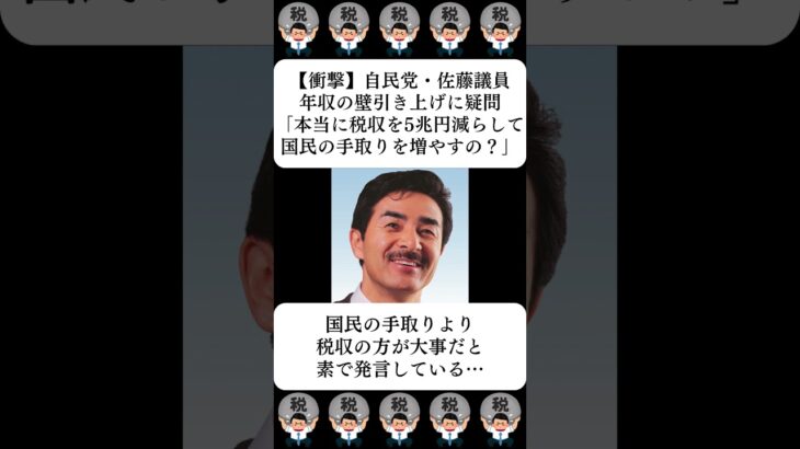 【衝撃】自民党・佐藤議員、年収の壁引き上げに疑問「本当に税収を5兆円減らして国民の手取りを増やすの？」…に対する世間の反応