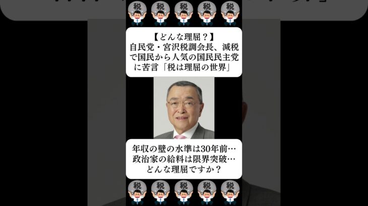 【どんな理屈？】自民党・宮沢税調会長、減税で国民から人気の国民民主党に苦言「税は理屈の世界」…に対する世間の反応