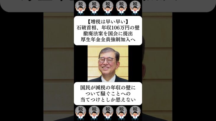 【増税は早い早い】石破首相、年収106万円の壁撤廃法案を国会に提出…厚生年金全員強制加入へ…に対する世間の反応