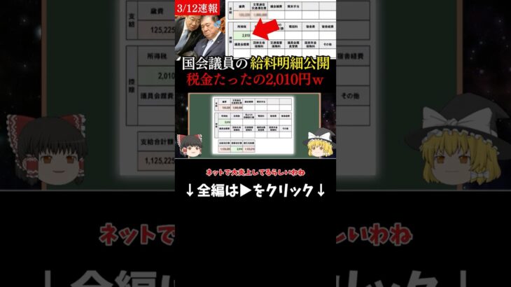 国会議員の給料明細が公開され大炎上！税金わずか約2,000円の実態が発覚【ゆっくり解説】#自民党 #給料公開 #国会議員