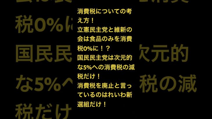 消費税についての各政党の考え方！立憲民主党と維新の会は食品のみを0%に！？国民民主党は一律5%に次元的な減税？消費税廃止を訴えているのはれいわ新選組！￼￼