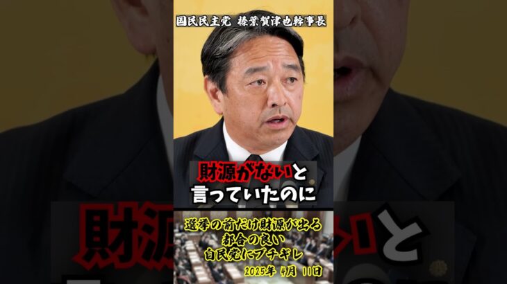 【榛葉幹事長】「政府の金じゃない！国民の税金だ！」選挙の前だけ財源が出てくる都合のいい自民党にブチギレ【2025年4月11日】#shorts #榛葉賀津也#榛葉幹事長#国民民主党#選挙#自民党