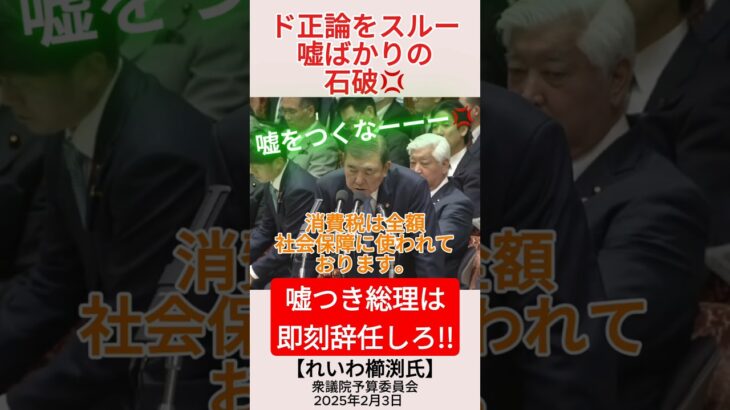 【石破】消費税は全額社会保障に使っていると嘘をつく💢＃shorts ＃櫛渕万里 ＃石破茂 ＃消費税 ＃自民党