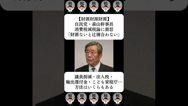 【財源財源財源】自民党・森山幹事長、消費税減税論に激怒「財源ないと辻褄合わない」…に対する世間の反応