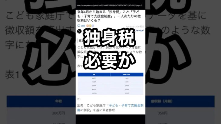 独身税って、必要なの？ #自民党 #独身税 #子育て支援 #子育て支援金 #こども家庭庁 #増税 #税金の使い道 #税金 #独身 #独身貴族 #独身男子 #独身女性
