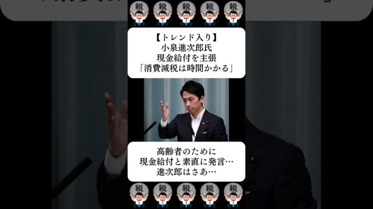【トレンド入り】小泉進次郎氏、現金給付を主張「消費減税は時間かかる」…に対する世間の反応