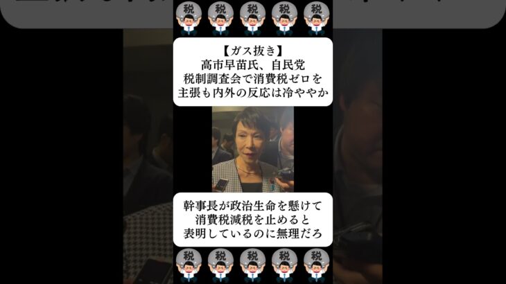 【ガス抜き】高市早苗氏、自民党税制調査会で消費税ゼロを主張も内外の反応は冷ややか…に対する世間の反応