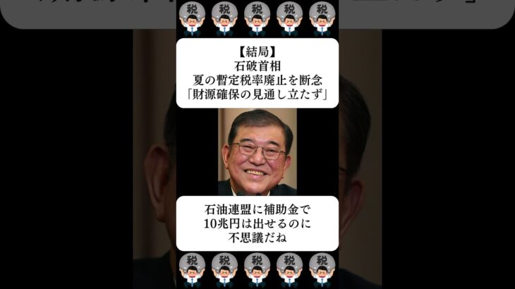 【結局】石破首相、夏の暫定税率廃止を断念「財源確保の見通し立たず」…に対する世間の反応