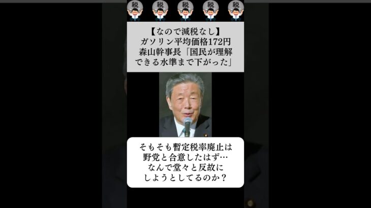 【なので減税なし】ガソリン平均価格172円、森山幹事長「国民が理解できる水準まで下がった」…に対する世間の反応