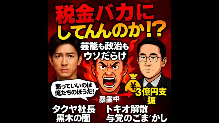 「税金バカにしてんのか！？キムタク社長にTOKIO解散、政治も芸能もウソだらけ！」