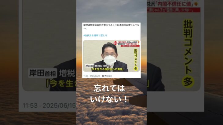 【岸田首相】「増税は今を生きる国民自身の責任」発言で大炎上！批判コメント殺到#shorts #twitter #日本 #政治 #自民党#岸田文雄 #増税メガネ #税金