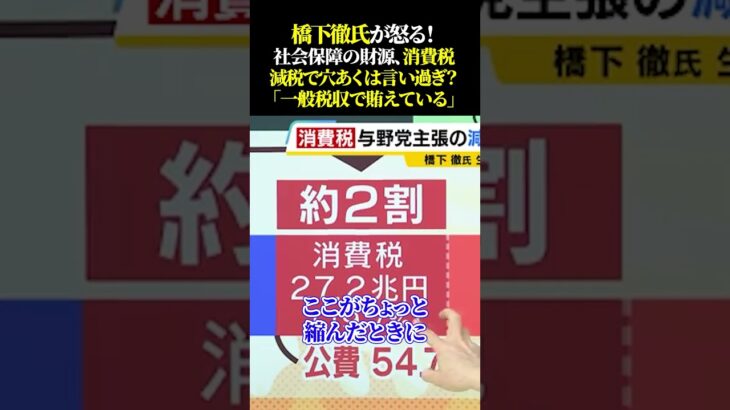 橋下徹氏が怒る！社会保障の財源、消費税減税で穴あくは言い過ぎ？「一般税収で賄えている」#橋下徹 #大阪維新の会 #日本維新の会 #物価高 #価格高騰 #生活苦 #日本経済 #減税 #増税