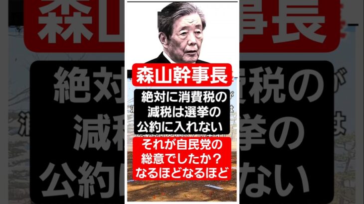 自民党森山裕幹事長「消費税減税を公約に入れない」と発言し国民からは「正気の沙汰じゃない」と炎上！夏の参議院選挙ではそれ(森山氏は増税派)も判断要素のの１つになりますね！ #自民党 #消費税 #石破茂
