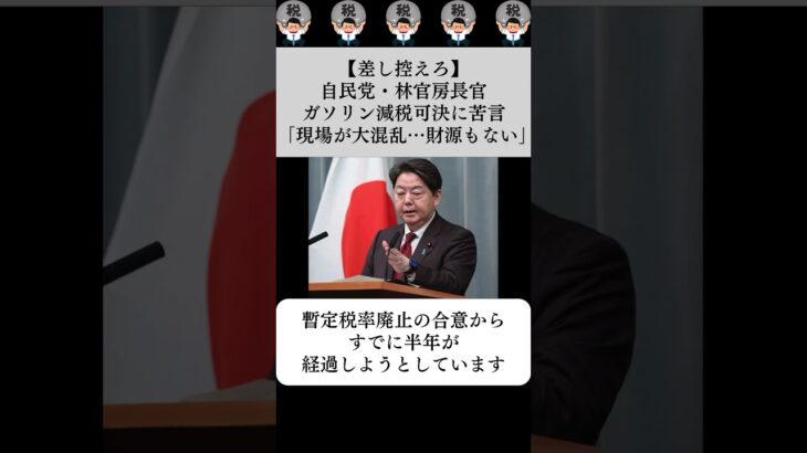 【差し控えろ】自民党・林官房長官、ガソリン減税可決に苦言「現場が大混乱…財源もない」…に対する世間の反応