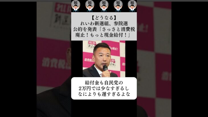 【どうなる】れいわ新選組、参院選公約を発表「さっさと消費税廃止！もっと現金給付！」…に対する世間の反応
