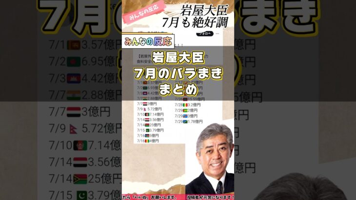 【海外バラまき】7月の岩屋まとめ！税金で海外支援【話題のバズ反応まとめ】#岩屋大臣 #財務省 #自民党